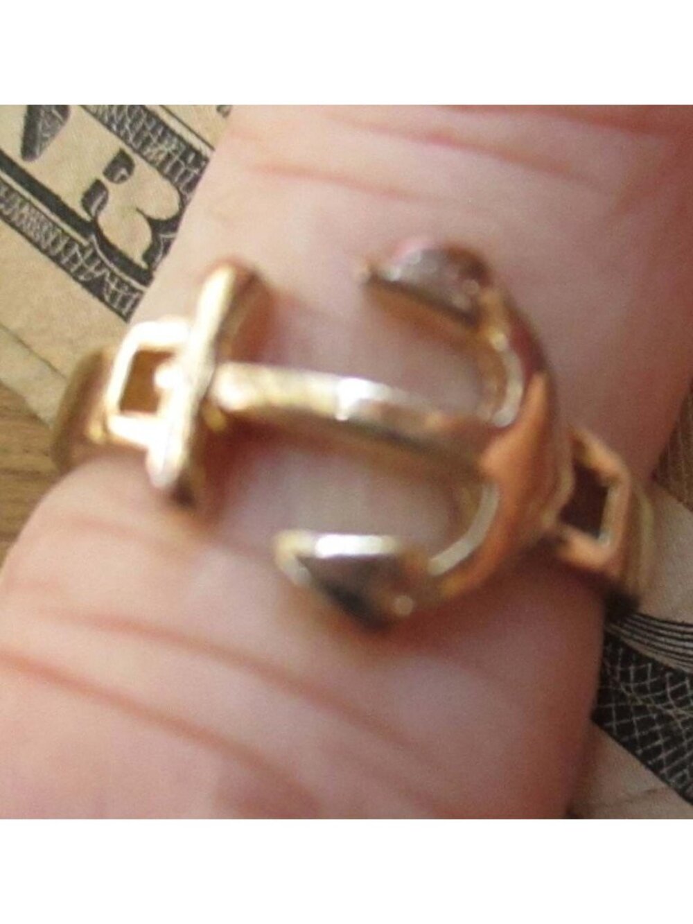 Vintage Gold Tone Anchor  Ring sz 7.5 1970's Fashion Hippy Sailor Girl